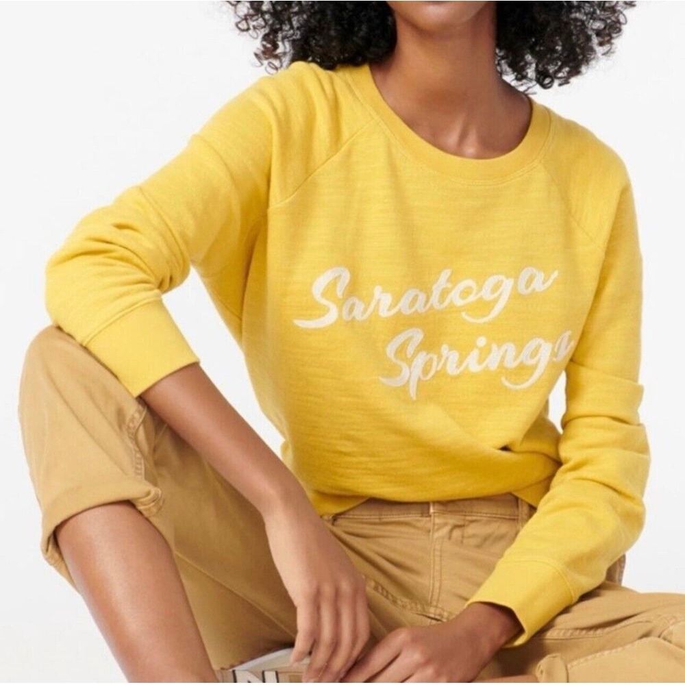 J. Crew Saratoga Springs Yellow Vintage Fleece Pullover Sweatshirt NWT Sz‎ XS